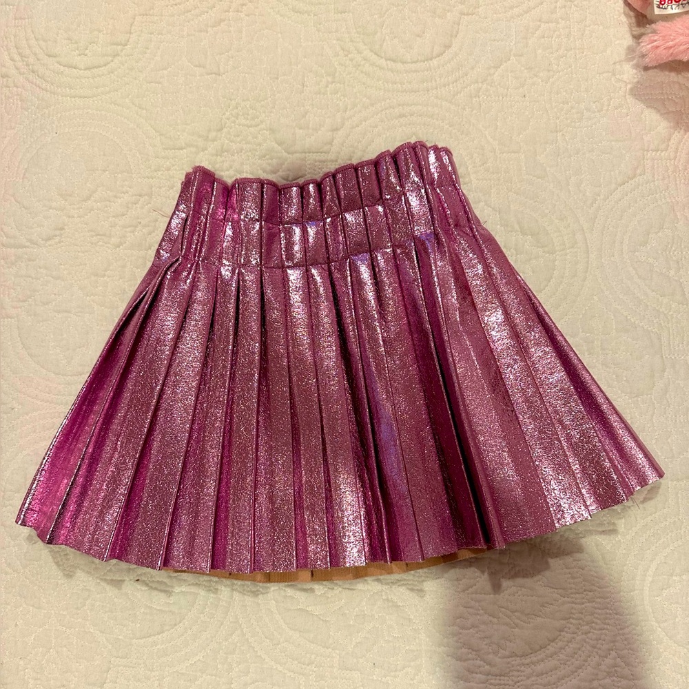 EUC LOLA + THE BOYS Pink Foil Pleated Skirt 2